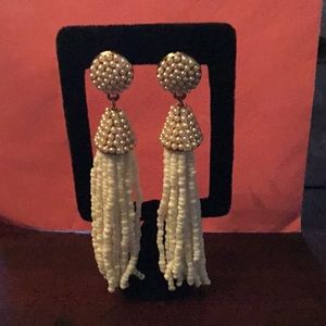 Beaded Tassels White Gold Earrings